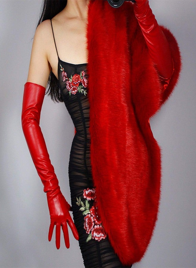 DooWay Red Long Leather Gloves - 24" Women's Faux Leather Opera Gloves for Evening, Halloween, Cosplay - Image 2